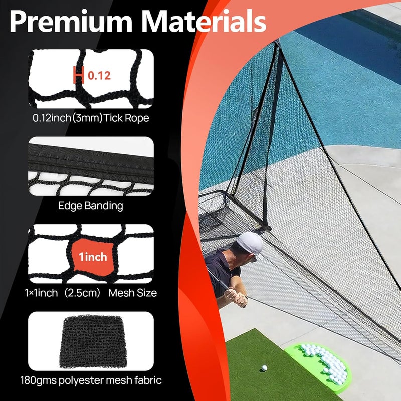 ParPeak Golf Hitting Nets Shank Net Attachment, 7 * 10/7 * 7FT Heavy Duty Side Net Barrier Net for Golf, Baseball, Hockey with Sandbag - Image 2